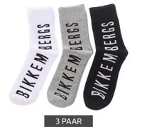 3 paires de chaussettes de tennis homme BIKKEMBERGS avec inscription de la marque bas en coton blanc/noir/gris/bleu 3 paires de chaussettes de tennis homme BIKKEMBERGS avec inscription de la marque bas en coton blanc/noir/gris/bleu