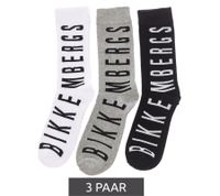3 paires de chaussettes de tennis homme BIKKEMBERGS avec inscription de la marque bas en coton blanc/noir/gris/bleu 3 paires de chaussettes de tennis homme BIKKEMBERGS avec inscription de la marque bas en coton blanc/noir/gris/bleu