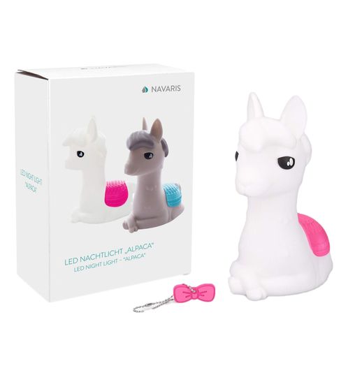 NAVARIS luce notturna LED per bambini in alpaca con luce snooze a batteria che cambia colore RGB bianco/rosa