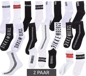 2 pairs of BIKKEMBERGS men's cotton socks with small brand lettering, socks, sneaker socks, white/black/red