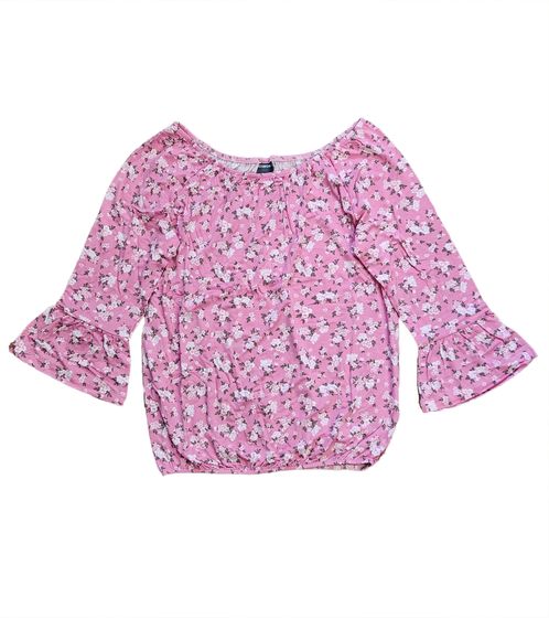 KIDSWORLD Camisa de verano para niña Camiseta con mangas de trompeta y camisa con cuello redondo y estampado floral 89497546 rosa