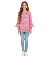 KIDSWORLD Chemise d'été pour fille T-shirt à manches trompette et chemise à col rond à imprimé floral all-over 89497546 rose KIDSWORLD Chemise d'été pour fille T-shirt à manches trompette et chemise à col rond à imprimé floral all-over 89497546 rose
