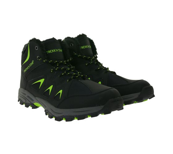 Scarpe outdoor da uomo Trekk Star, scarpe stringate impermeabili, scarpe mid-top foderate, nere/verdi