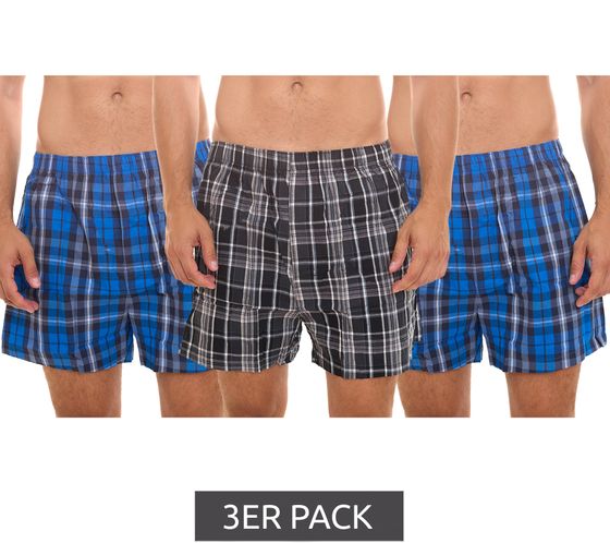 3er Pack DRIFTER Herren Web-Boxershorts Baumwoll-Unterwäsche Basic Boxershorts C107788-11 Blau/Schwarz