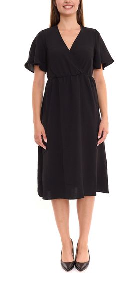 Vestido de mujer sostenible de verano de Only vestido midi vestido de manga corta con cuello en pico 17280559 negro