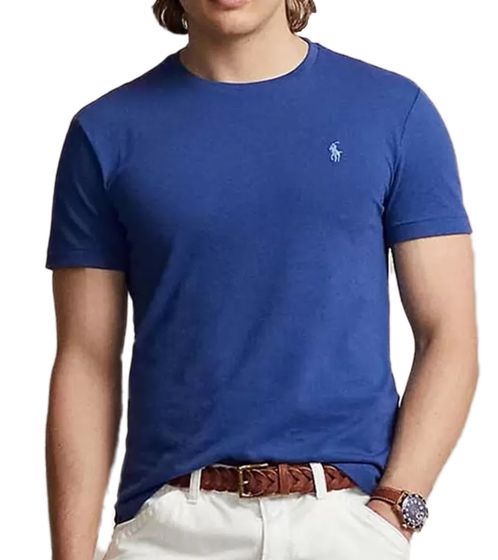 POLO RALPH LAUREN Chemise en coton pour hommes avec logo brodé Chemise à manches courtes T-shirt à col rond 710671438353 Bleu