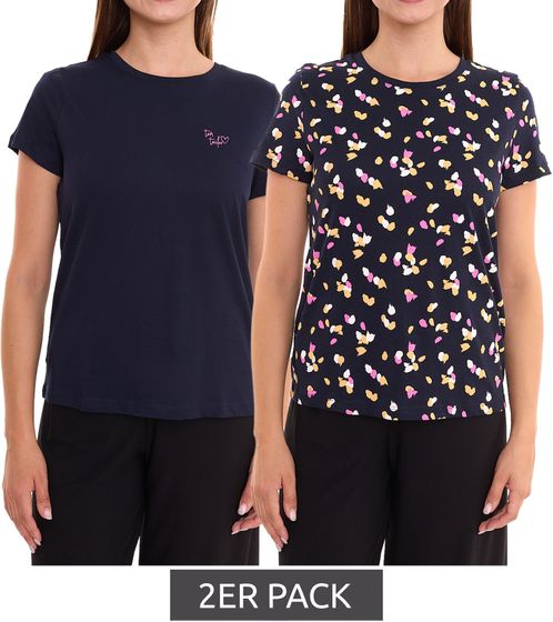 Juego de 2 camisas de algodón para mujer TOM TAILOR, camisa con cuello redondo, camisa de manga corta 30110314 negro/azul