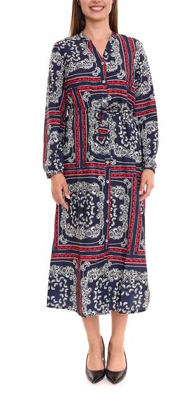 DELMAO Robe midi pour femme avec imprimé all-over, robe à manches longues, robe d'été 58986315 bleu/rouge