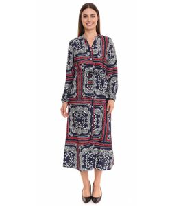 DELMAO women's midi dress with all-over print, long-sleeved dress, summer dress 58986315 blue/red