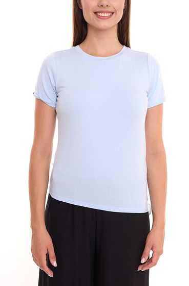 Maglia estiva donna Tamaris T-shirt con volant laterali maglia maniche corte 32439103 azzurro