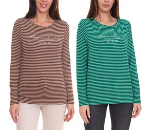 Chemise manches longues femme Street One, pull rayé avec lettrage sur le devant, marron/noir ou vert/blanc