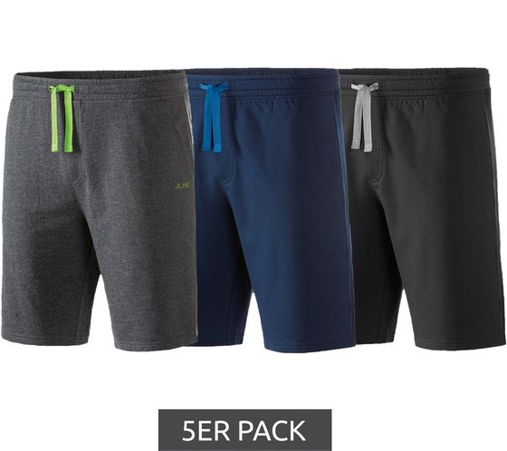 Paquete económico de 5 bermudas deportivas y de ocio para hombre J|LINE basic, cómodos pantalones cortos de algodón en color azul, negro o gris