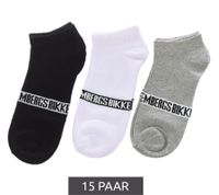 15 paires de chaussettes de tennis pour hommes BIKKEMBERGS avec inscription de la marque bas en coton dans un pack économique blanc/noir/gris/bleu 15 paires de chaussettes de tennis pour hommes BIKKEMBERGS avec inscription de la marque bas en coton dans un pack économique blanc/noir/gris/bleu