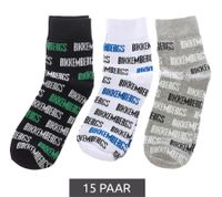 15 paires de chaussettes de tennis pour hommes BIKKEMBERGS avec inscription de la marque bas en coton dans un pack économique blanc/noir/gris/bleu 15 paires de chaussettes de tennis pour hommes BIKKEMBERGS avec inscription de la marque bas en coton dans un pack économique blanc/noir/gris/bleu
