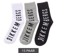 15 paires de chaussettes de tennis pour hommes BIKKEMBERGS avec inscription de la marque bas en coton dans un pack économique blanc/noir/gris/bleu 15 paires de chaussettes de tennis pour hommes BIKKEMBERGS avec inscription de la marque bas en coton dans un pack économique blanc/noir/gris/bleu