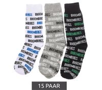 15 paires de chaussettes de tennis pour hommes BIKKEMBERGS avec inscription de la marque bas en coton dans un pack économique blanc/noir/gris/bleu 15 paires de chaussettes de tennis pour hommes BIKKEMBERGS avec inscription de la marque bas en coton dans un pack économique blanc/noir/gris/bleu