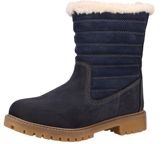 Darkwood Damen Echtleder-Schuhe Winter-Stiefel mit Kuschelfellfutter und Reißverschluss DW7002Z 06NU Dunkelblau