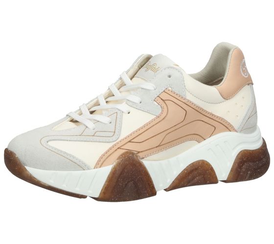 Buffalo Sabine Damen Echtleder-Sneaker Plateau-Sneaker mit herausnehmbarer Memory-Foam Sohle BN15302461 Beige/Rosa/Grau