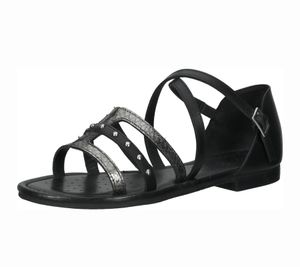 GEOX Damen Echtleder-Schuhe im Gladiator-Stil Sommer-Schuhe mit Nieten und Animal-Print D25LXV 043N9 C9244 Schwarz