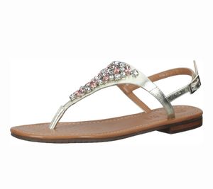 Zapatos de mujer GEOX de piel auténtica con separador de dedos y piedras decorativas, zapatos de verano D25LXT 000Y2 CB500 beige/rosa/plata