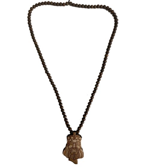 WOOD FELLAS chaîne de cou bijoux en bois décontractés avec pendentif Jésus marron