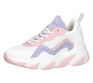 STEVE MADDEN Chaussures en cuir véritable pour femme Baskets décontractées fabriquées au Portugal avec semelle épaisse SM11001837-03008-WHP Blanc/Violet/Rose