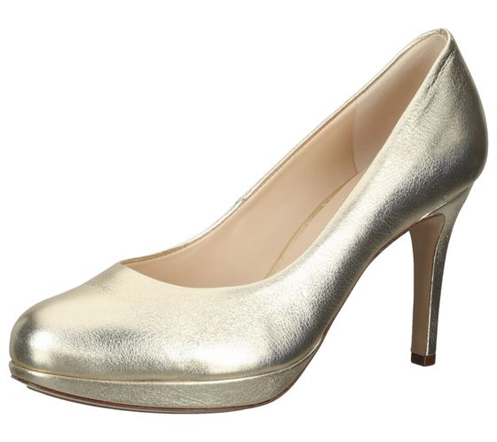 högl Zapatos de tacón para mujer Cosymetal de piel auténtica, elegantes tacones de aguja, zapatos de noche 3-42 8001 7500 platino/oro