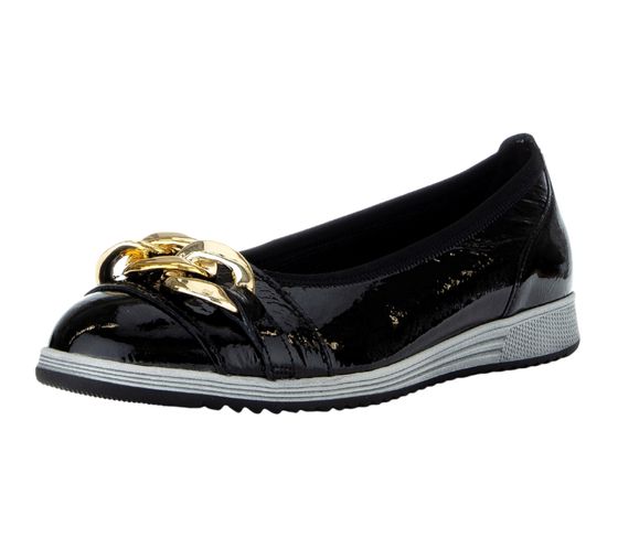 GABOR women's patent leather slippers, beautiful ballerina with a link chain on the strap 84.114.97 Black