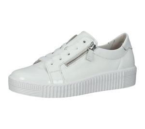 GABOR Damen Lackleder-Schuhe mit Reißverschluss stylische Low-Top Sneaker 83.334.01 Weiß