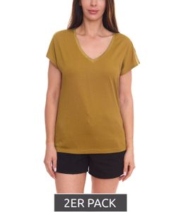 Pack of 2 HECHTER PARIS women's T-shirts in a value pack, basic shirt with V-neck, short-sleeved shirt 33919325 green