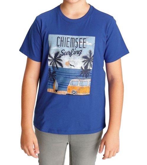 CHIEMSEE Camisa infantil de algodón para adolescentes y jóvenes camisa de manga corta con estampado frontal grande 91142701 azul