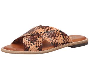 FRED DELA BRETONIERE women's mules, genuine leather sandals with straps in snake look 170010153 brown