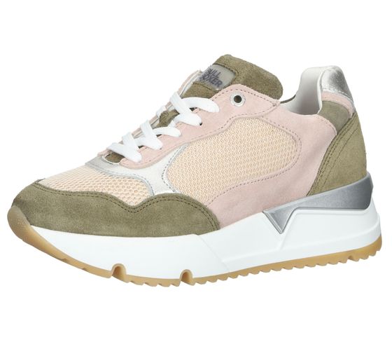 BULLBOXER Damen Sneaker Echtleder-Turnschuhe Made in Portugal mit Wechselfußbett 323020E5C Rosa/Khaki/Silber