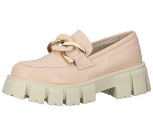 LAZAMANI ladies genuine leather low shoes with two-tone link chain on instep platform slippers 55.082 pink