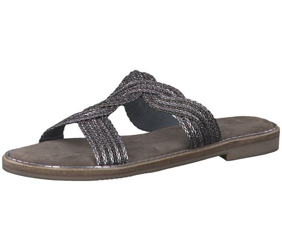 MARCO TOZZI women's mules with braided straps, slippers with glitter stones, summer shoes 2-27109-28 906 silver