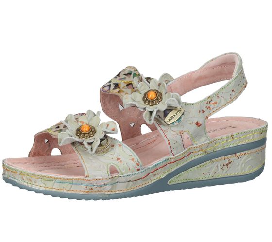 Laura Vita sandali da donna in vera pelle sandali estivi con decoro floreale JACDISO 08 beige/colorato