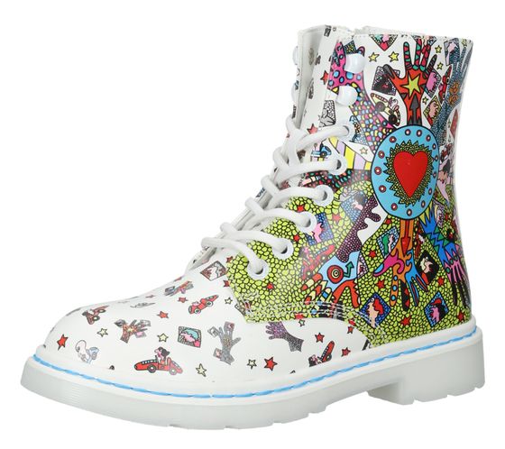 Dockers by Gerli Meets Art botines de mujer botas de otoño con estampado de Thomas Gensheimer 45TS201-800599 blanco/colorido