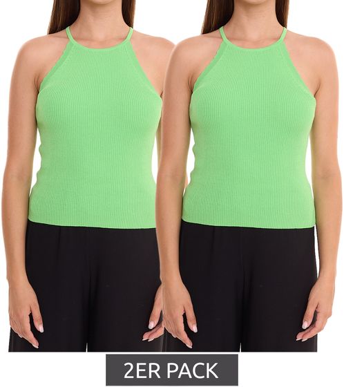 Confezione da 2 SOLO Gemma Scallop top da donna in maglia a coste camicia halter top 32913663 verde