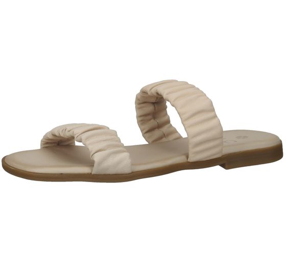 Sandalia mule de mujer ILC Livia en piel auténtica con tira con volantes zapatos de verano C45-3784 -06 beige