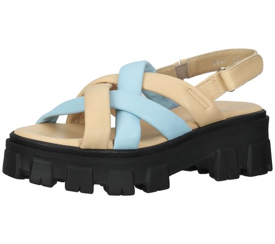 Sandalias de mujer ILC sandalias de tiras con suela gruesa de piel auténtica C45-8541-06-11 beige/azul