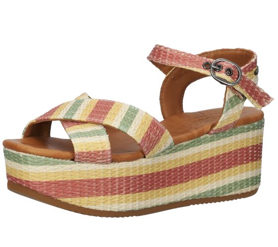 SHABBIES Amsterdam Sandale à plateforme pour femme avec cuir véritable 154020024 5003 vert/jaune/rouge/beige