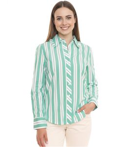 AjC women's blouse striped long-sleeved cotton shirt with small ruffles 36148235 green/white