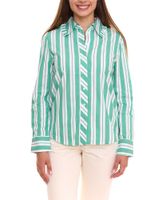AjC chemisier femme chemise rayée à manches longues en coton avec petits volants 36148235 vert/blanc