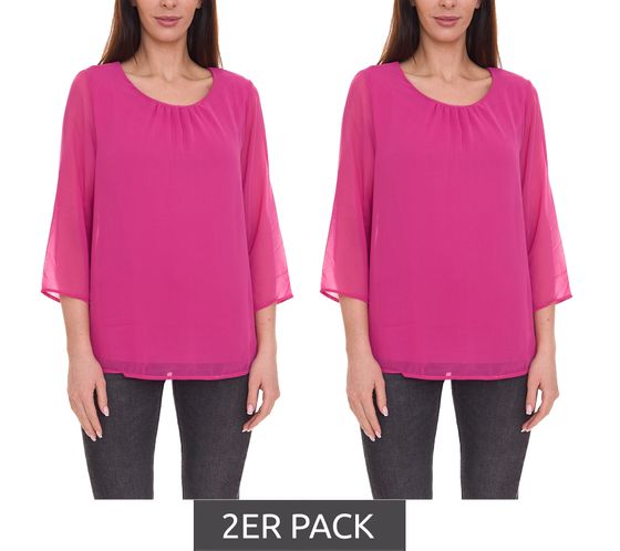 2er Sparpack Aniston SELECTED Damen modische Sommer-Bluse mit 3/4-Ärmeln 16113300 Pink