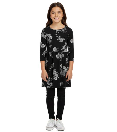 KIDSWORLD Mädchen Kinder-Kleid Baumwoll-Kleid Sommer-Kleid mit Allover-Blumen-Print Alltags-Kleid 76612326 Schwarz/Weiß