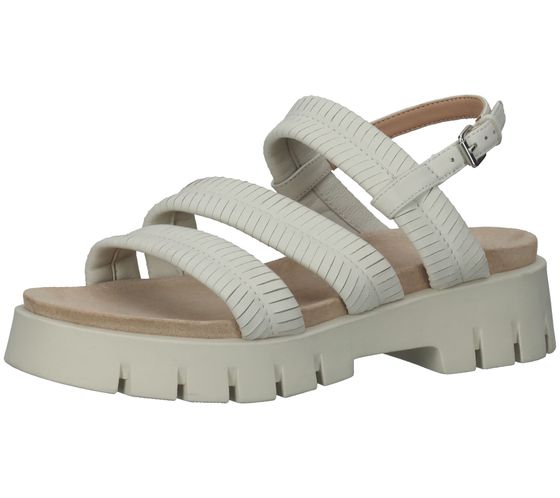 SANSIBAR Damen Sandalette Echtleder-Sandalen mit drei geschlitzten Quer-Riemen Sommer-Schuhe 1096285 Weiß