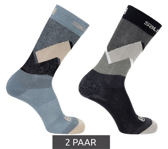 2 pairs of Salomon sports socks hiking socks outdoor socks long socks LC1815500 Black/Grey/Blue