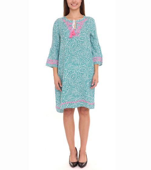 ZWILLINGSHERZ Cecilia Damen Sommer-Kleid Tunika-Kleid mit Paisley Muster 3335-3 Grün/Pink