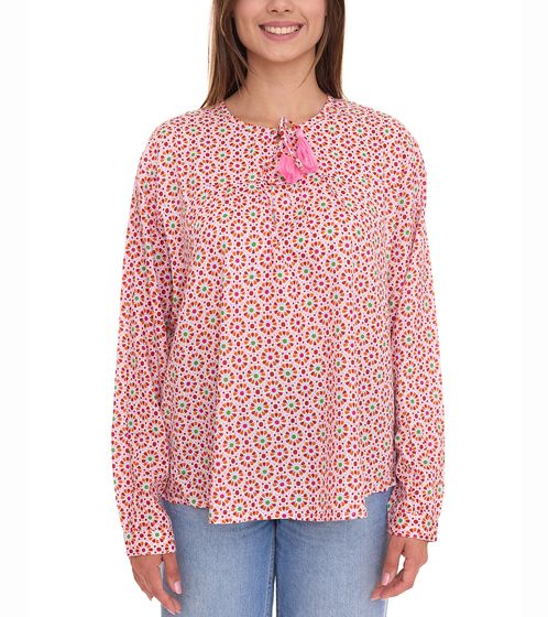 ZWILLINGSHERZ Liselotte Damen Sommer-Bluse Tunika-Shirt mit Allover-Muster 3374-3 Orange/Rosa/Grün