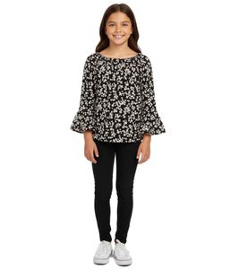 KIDSWORLD Mädchen Sommer-Shirt mit Trompetenärmeln und Allover Blumen-Print Rundhals-Shirt 94928611 Schwarz KIDSWORLD Mädchen Sommer-Shirt mit Trompetenärmeln und Allover Blumen-Print Rundhals-Shirt 94928611 Schwarz